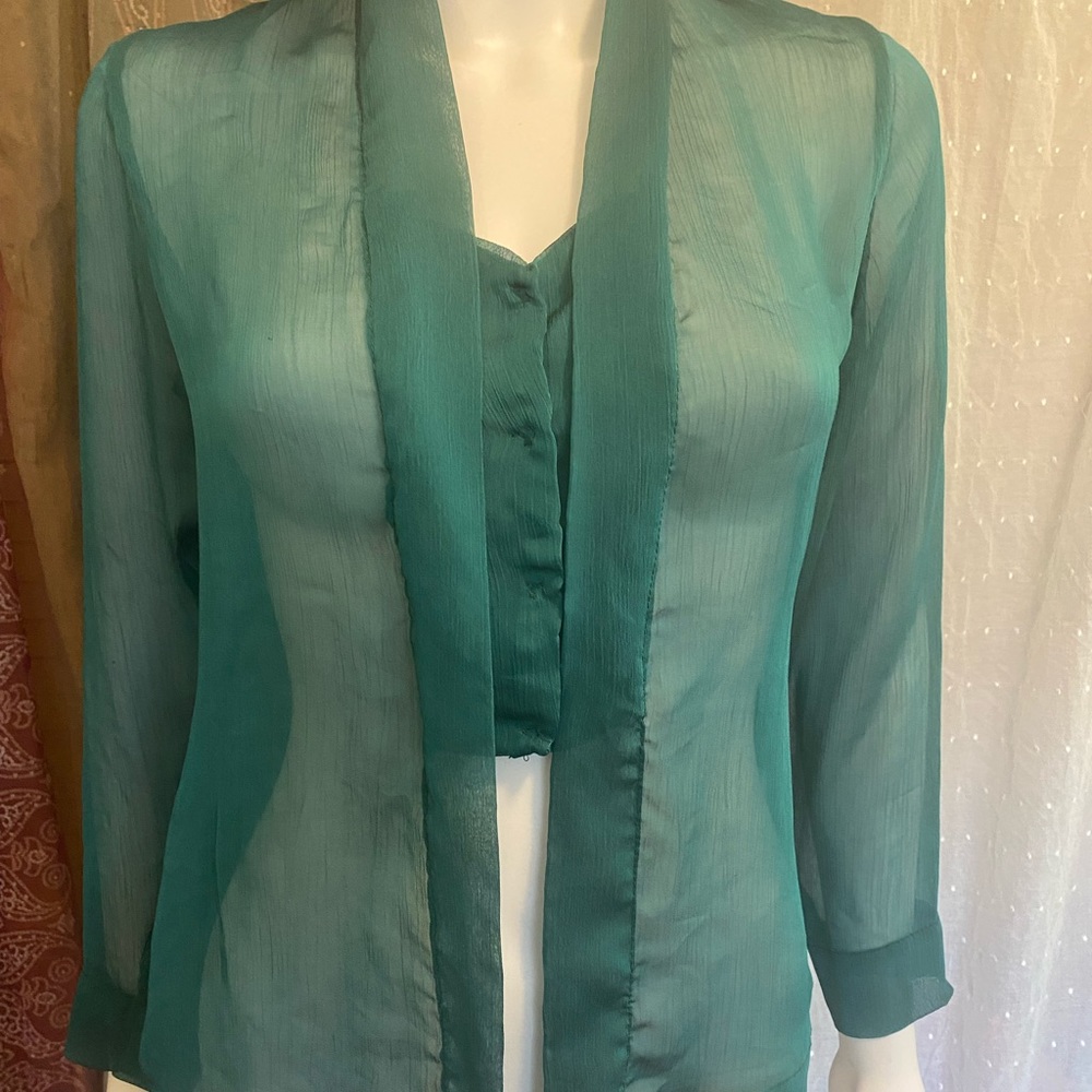 Double layer Sheer green sexy blouse
